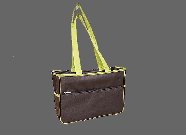 BLS Diaper Caddy Bag. Brown with Hot Green Belt.Lined.Zippers